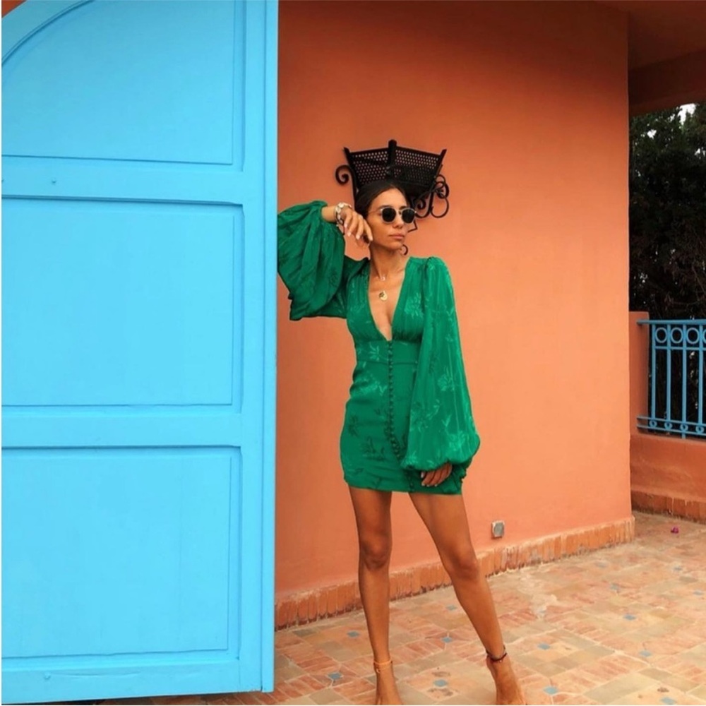 Rat & Boa Isabella Balloon Sleeve Emerald Green Statement Dress